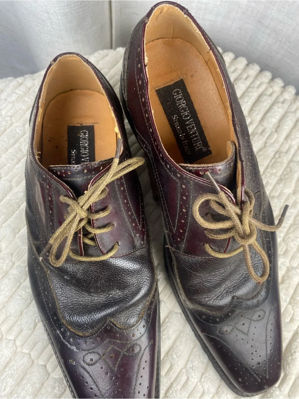 Giorgio Venturi Men’s Burgundy Leather Wingtip Oxfords Size 7.5 Square Toe Dress